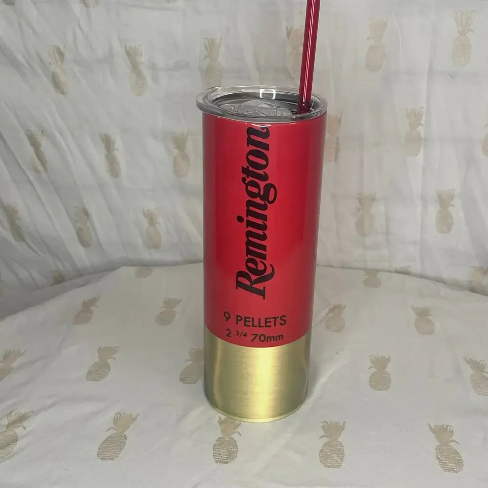 Remington Shotgun Shell custom 20 oz cold cup skinny tumbler EUC NEW STRAW